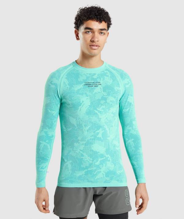 Panske Mikiny Gymshark Steve Cook Long Sleeve Seamless Svetlo Tyrkysové / Modre | HK1024697